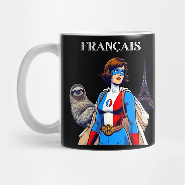 Francais: Female 60's Comic Book Hero with Sloth by Woodpile